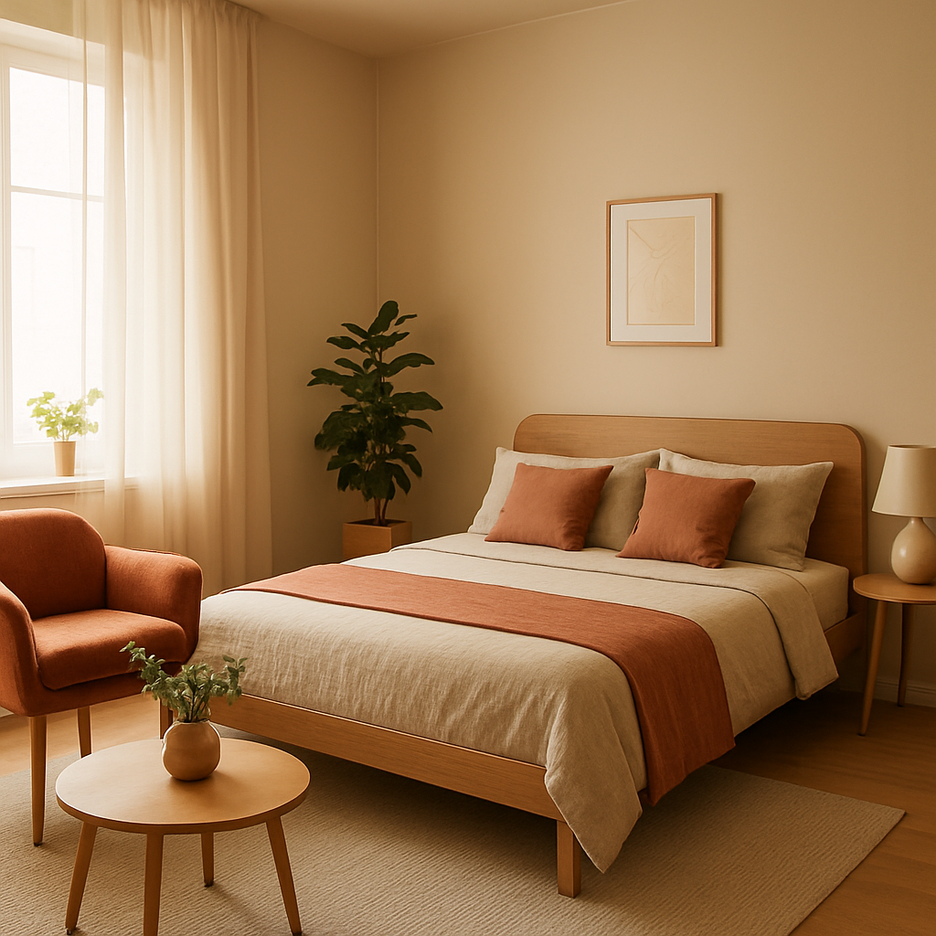 Estudio Roble con cama y área de estar